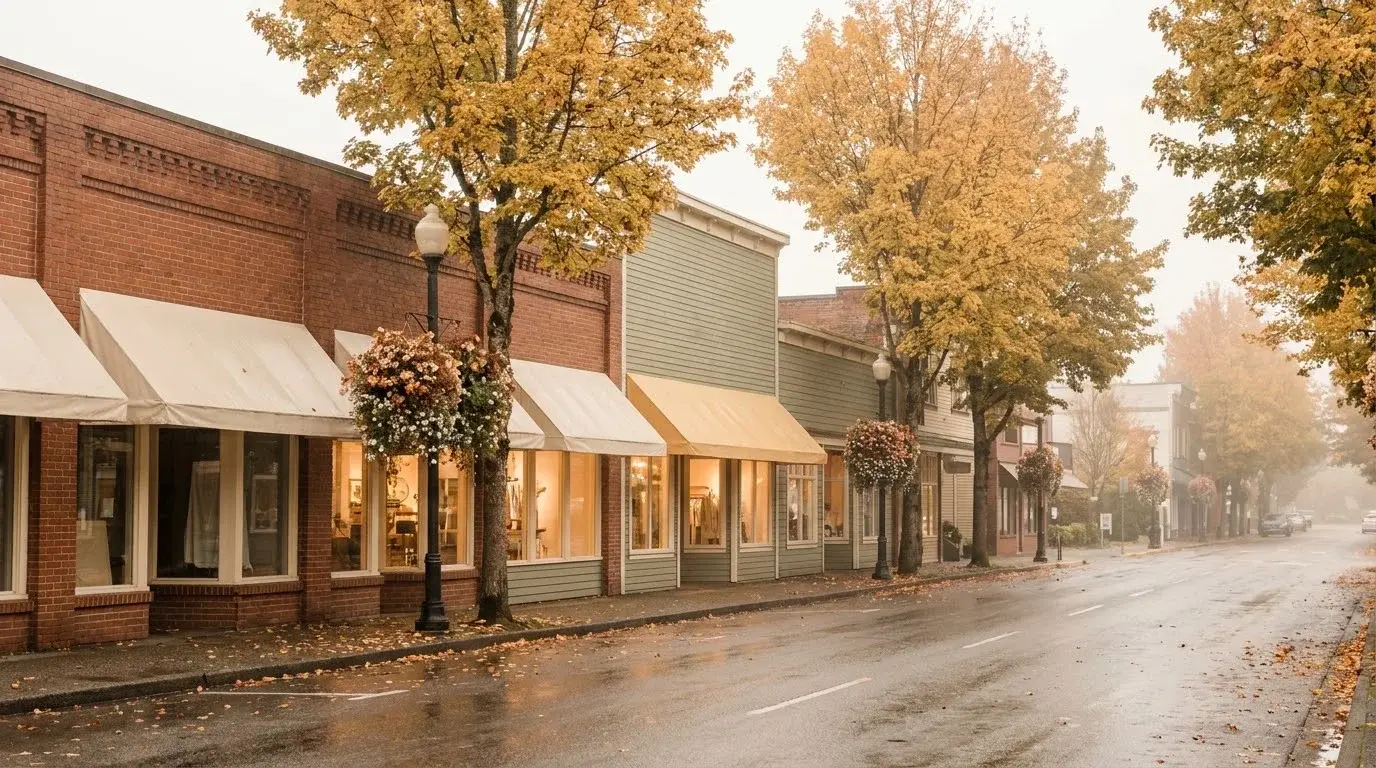 Heritage main street in the Fraser Valley in autumn
